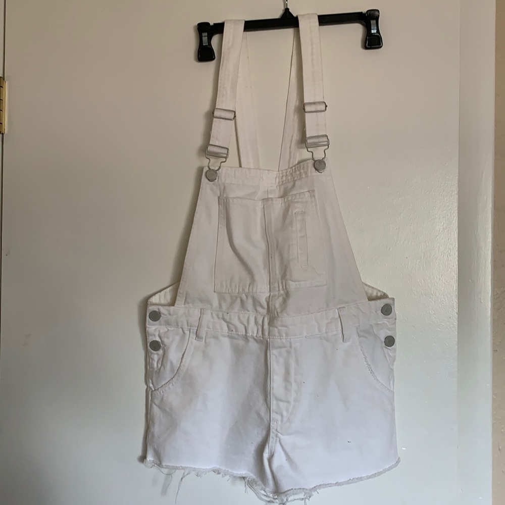 White denim overall shorts cottagecore